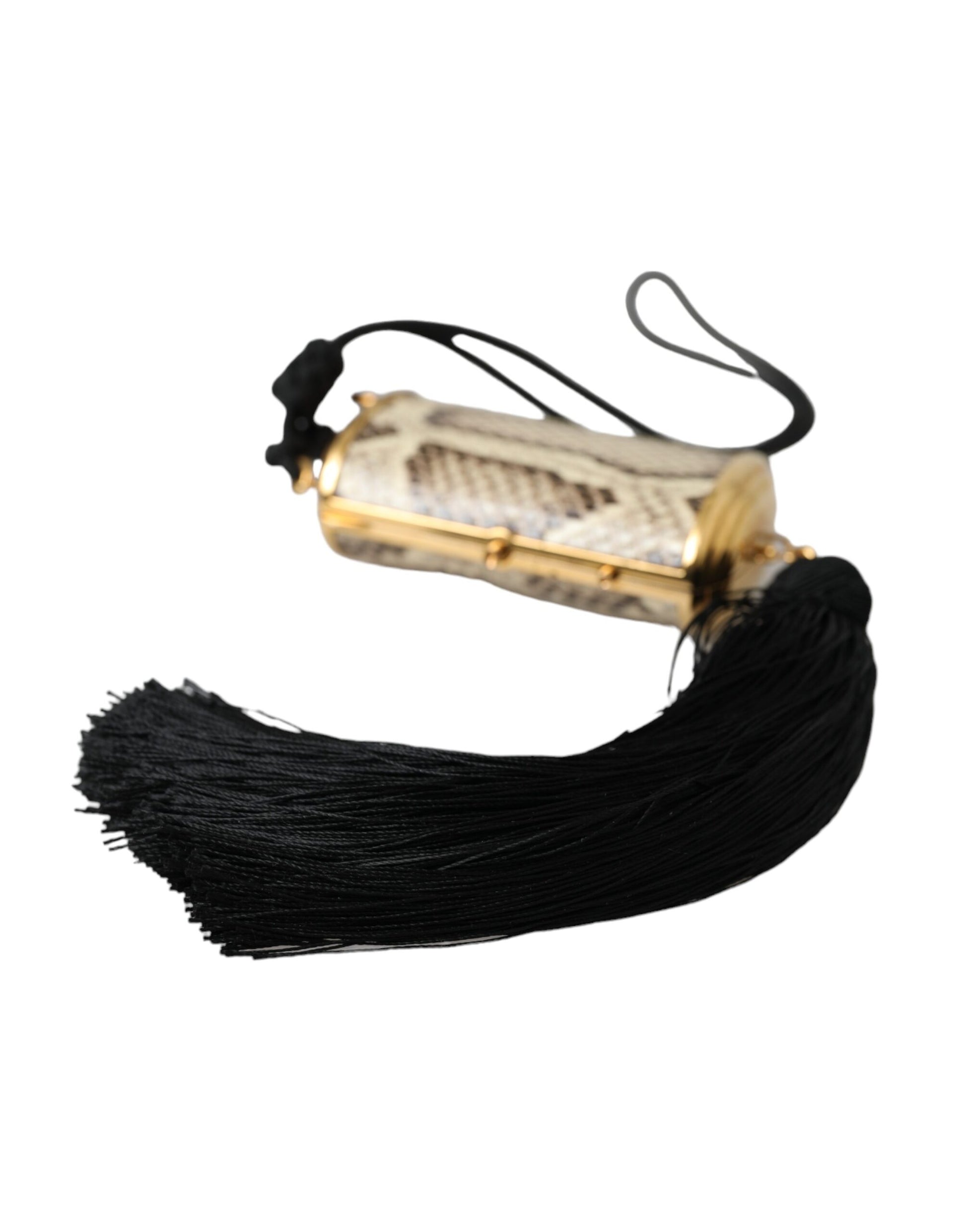Dolce & Gabbana Beige Exotic Leather Mini Mirror Tassel Make Up Holder Bag - ClickThatClicks 