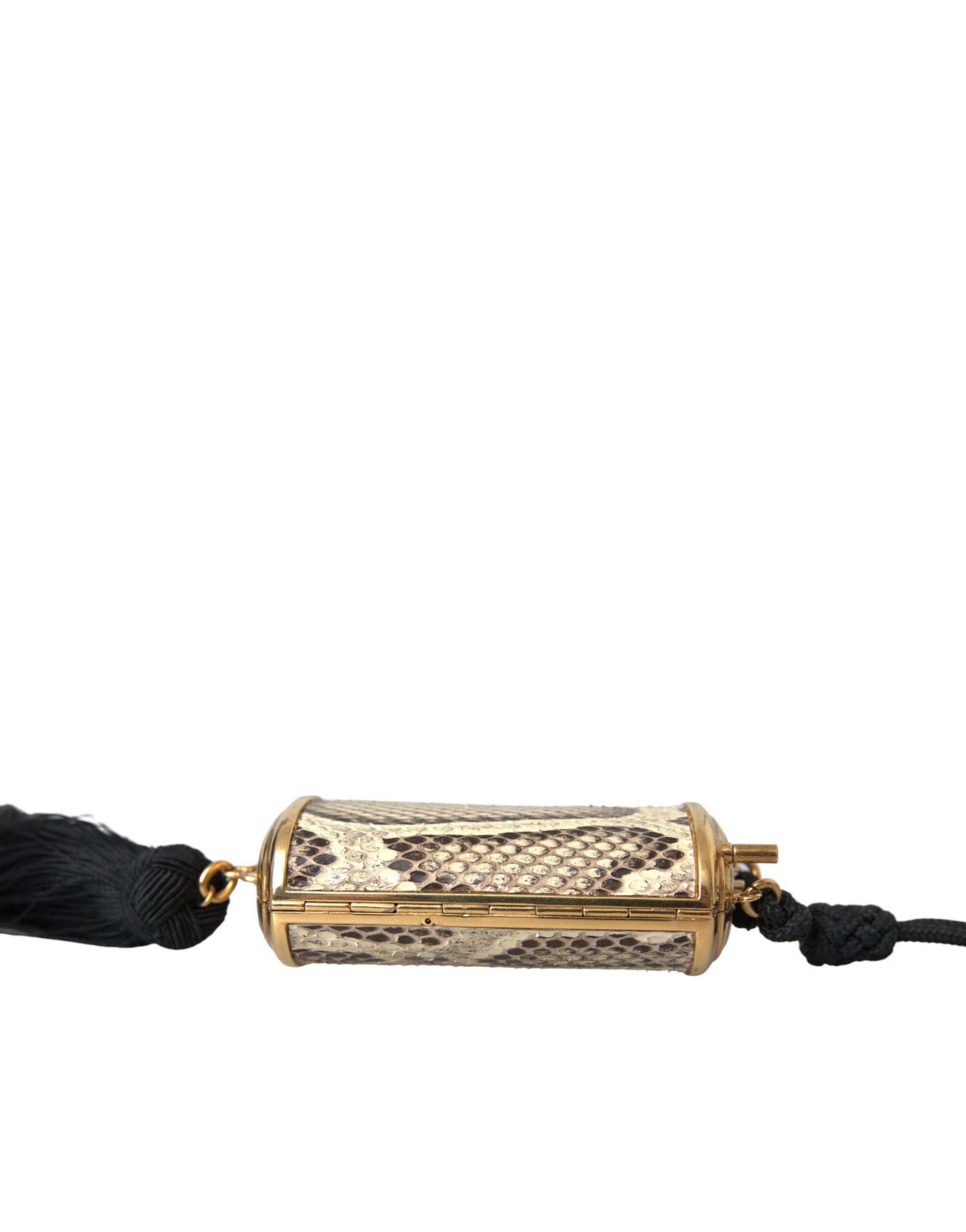 Dolce & Gabbana Beige Exotic Leather Mini Mirror Tassel Make Up Holder Bag - ClickThatClicks 