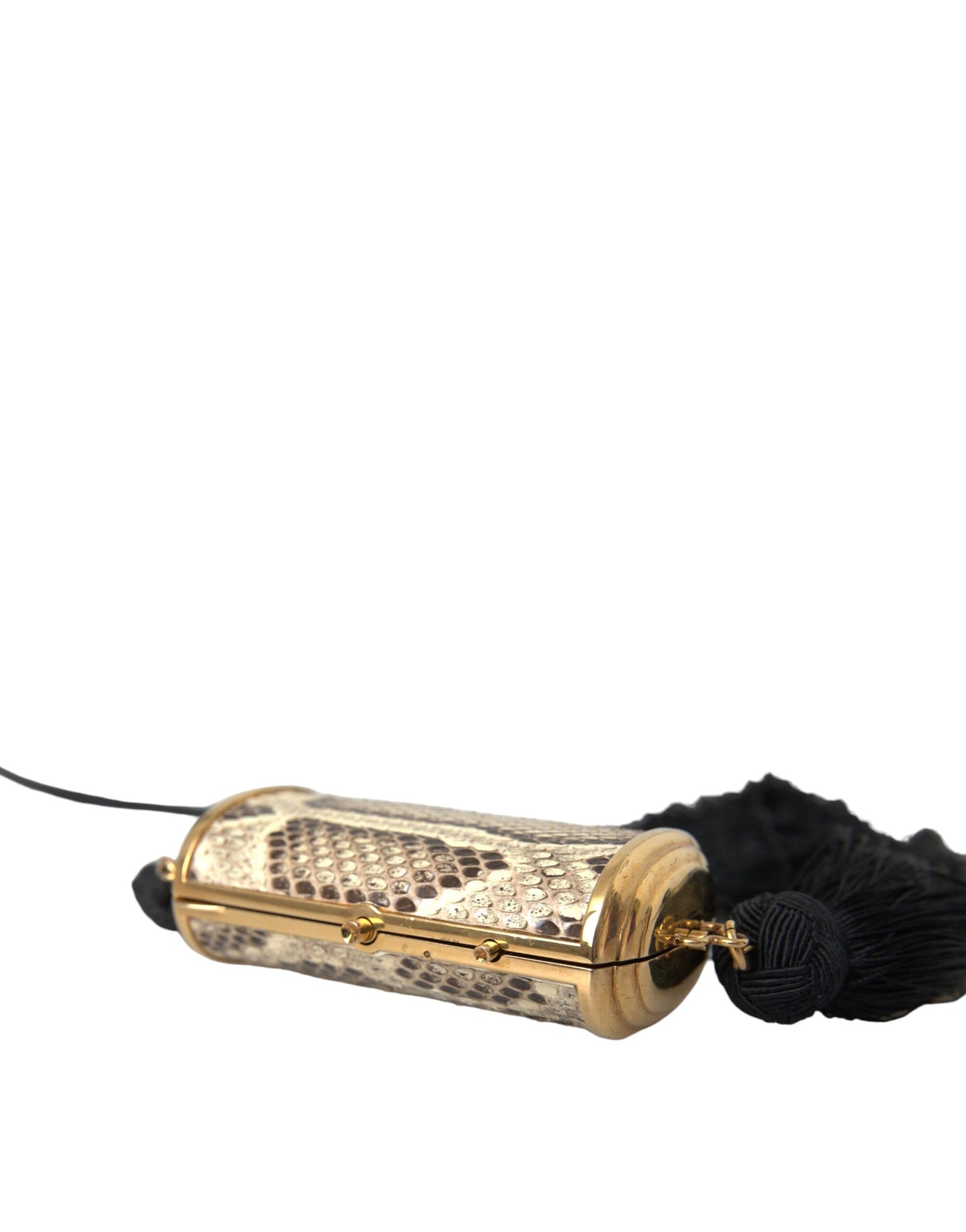 Dolce & Gabbana Beige Exotic Leather Mini Mirror Tassel Make Up Holder Bag - ClickThatClicks 