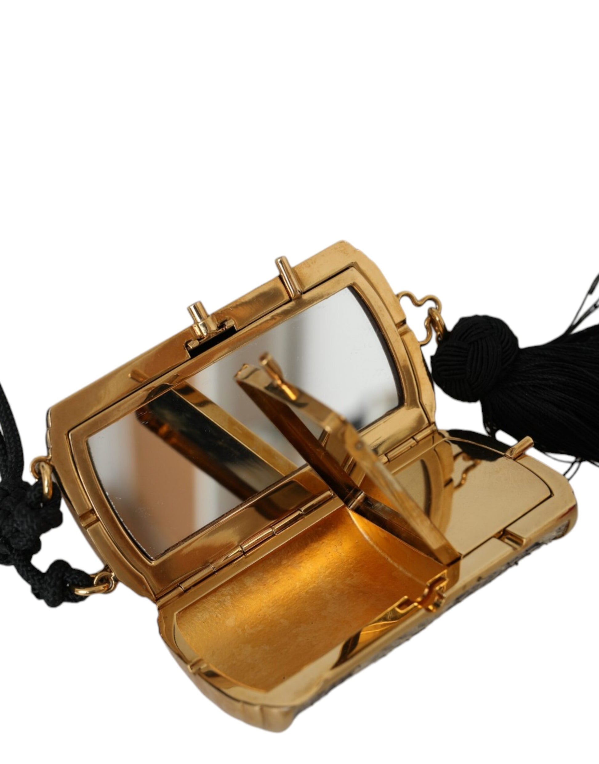 Dolce & Gabbana Beige Exotic Leather Mini Mirror Tassel Make Up Holder Bag - ClickThatClicks 