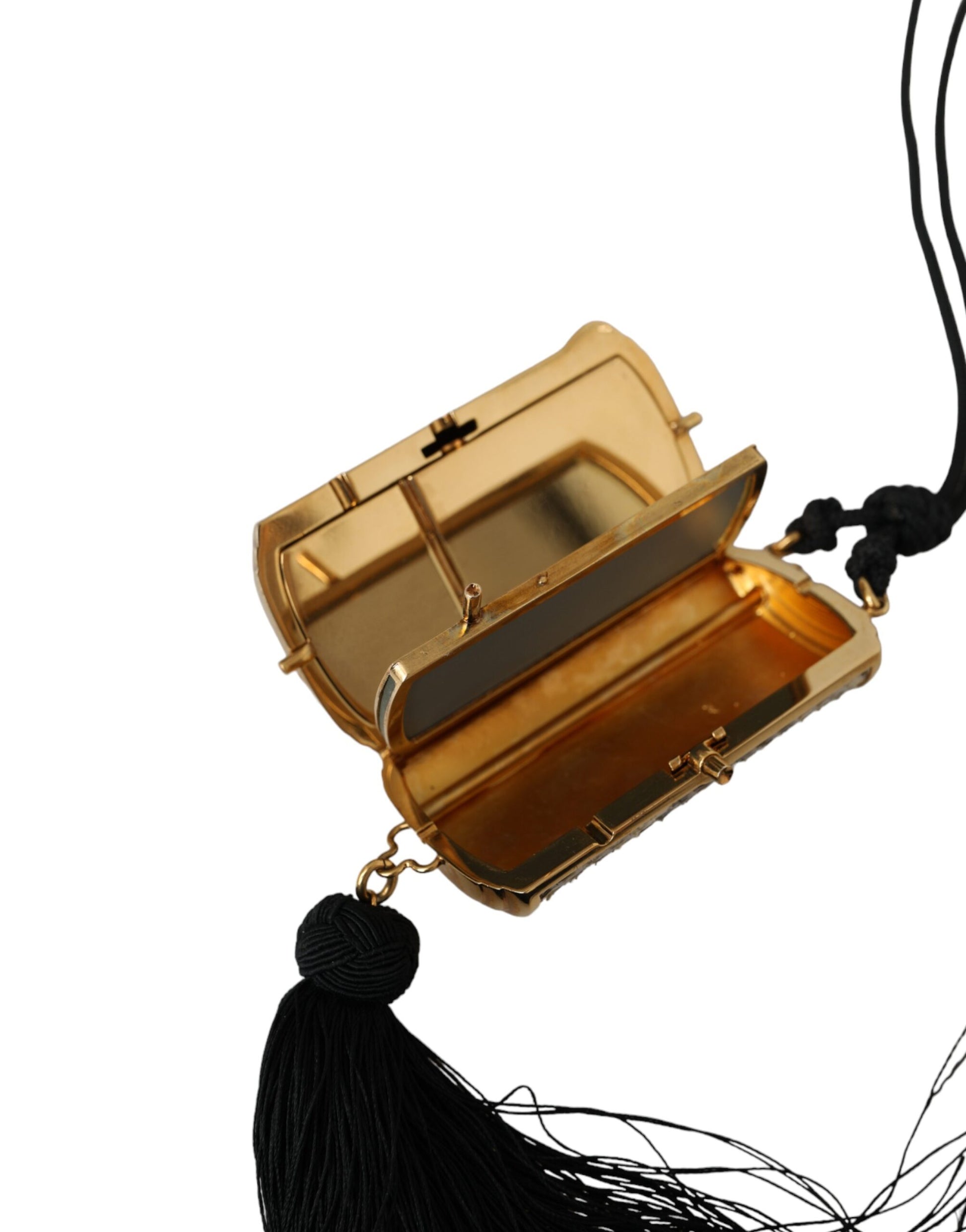 Dolce & Gabbana Beige Exotic Leather Mini Mirror Tassel Make Up Holder Bag - ClickThatClicks 