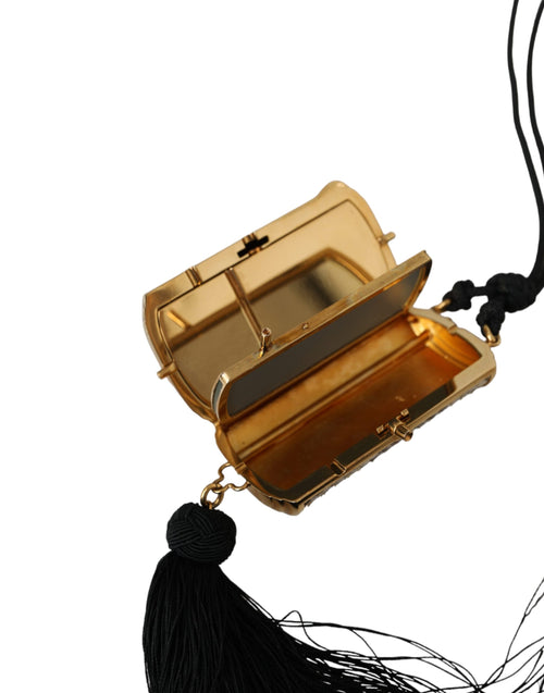 Dolce & Gabbana Beige Exotic Leather Mini Mirror Tassel Make Up Holder Bag - ClickThatClicks 