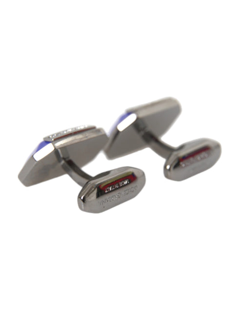 Dolce & Gabbana Silver Plated Brass Pin Crystal Cufflinks - ClickThatClicks 