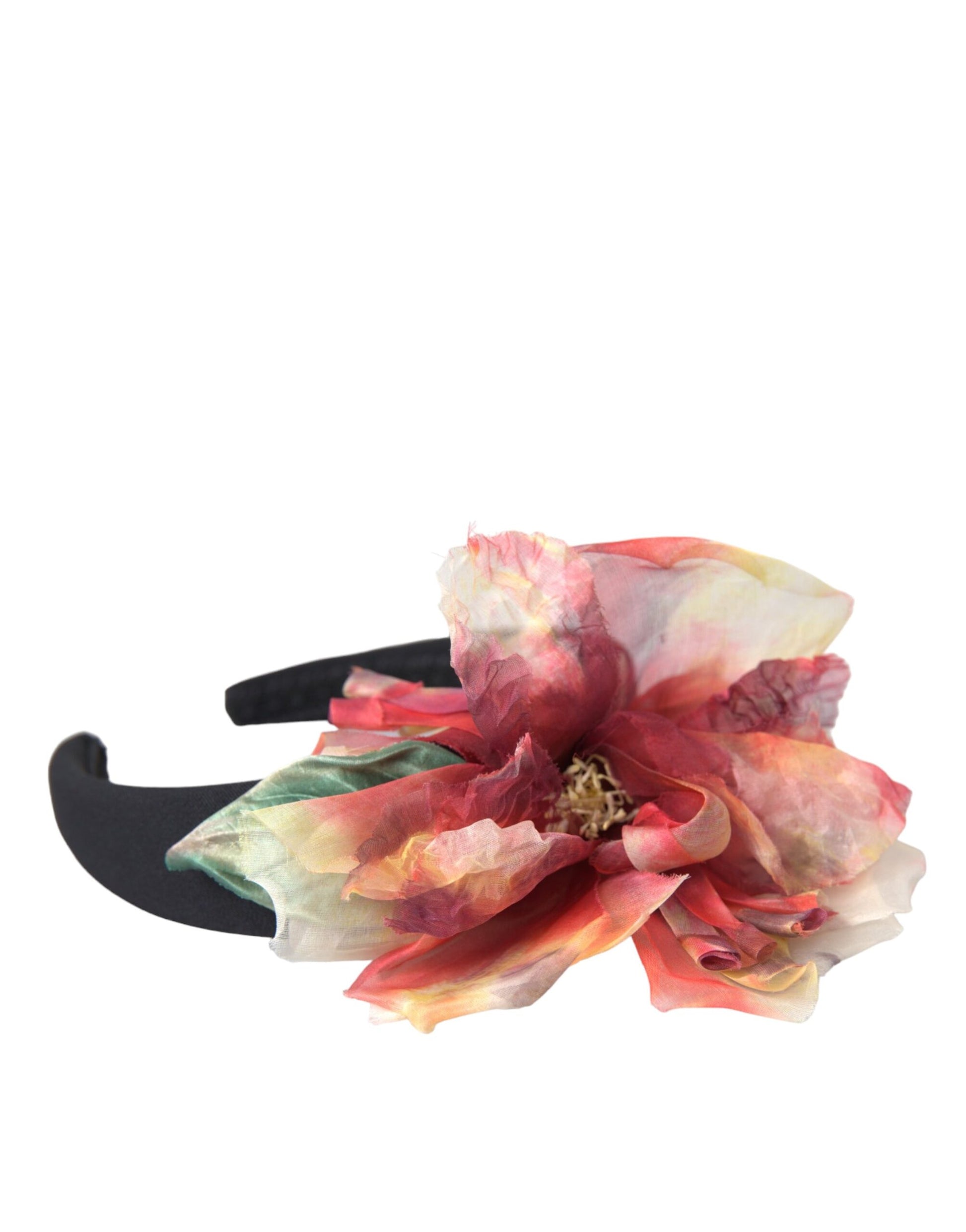 Dolce & Gabbana Rose Pink Silk Floral Black Tiara Women Hairband Diadem - ClickThatClicks 