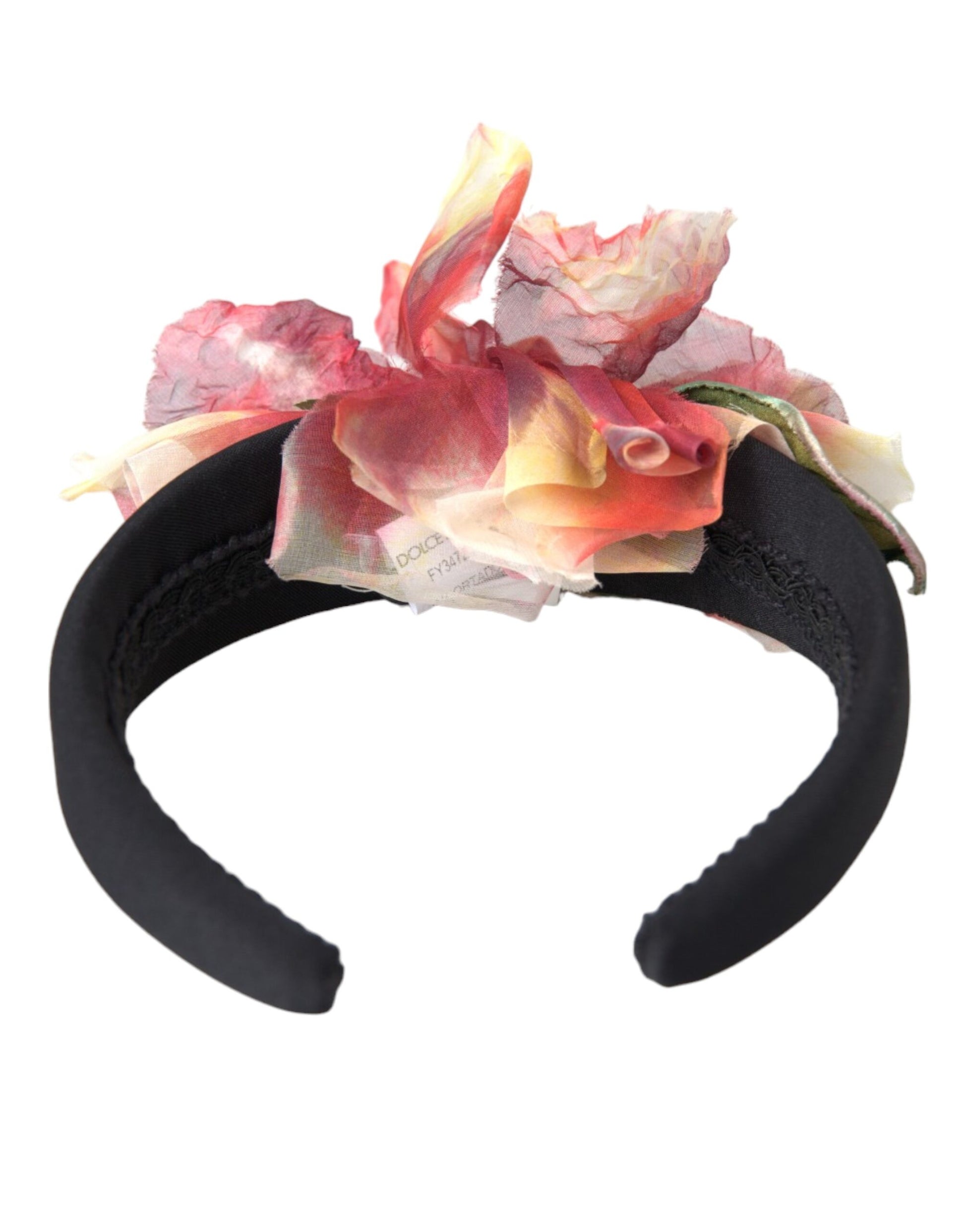 Dolce & Gabbana Rose Pink Silk Floral Black Tiara Women Hairband Diadem - ClickThatClicks 