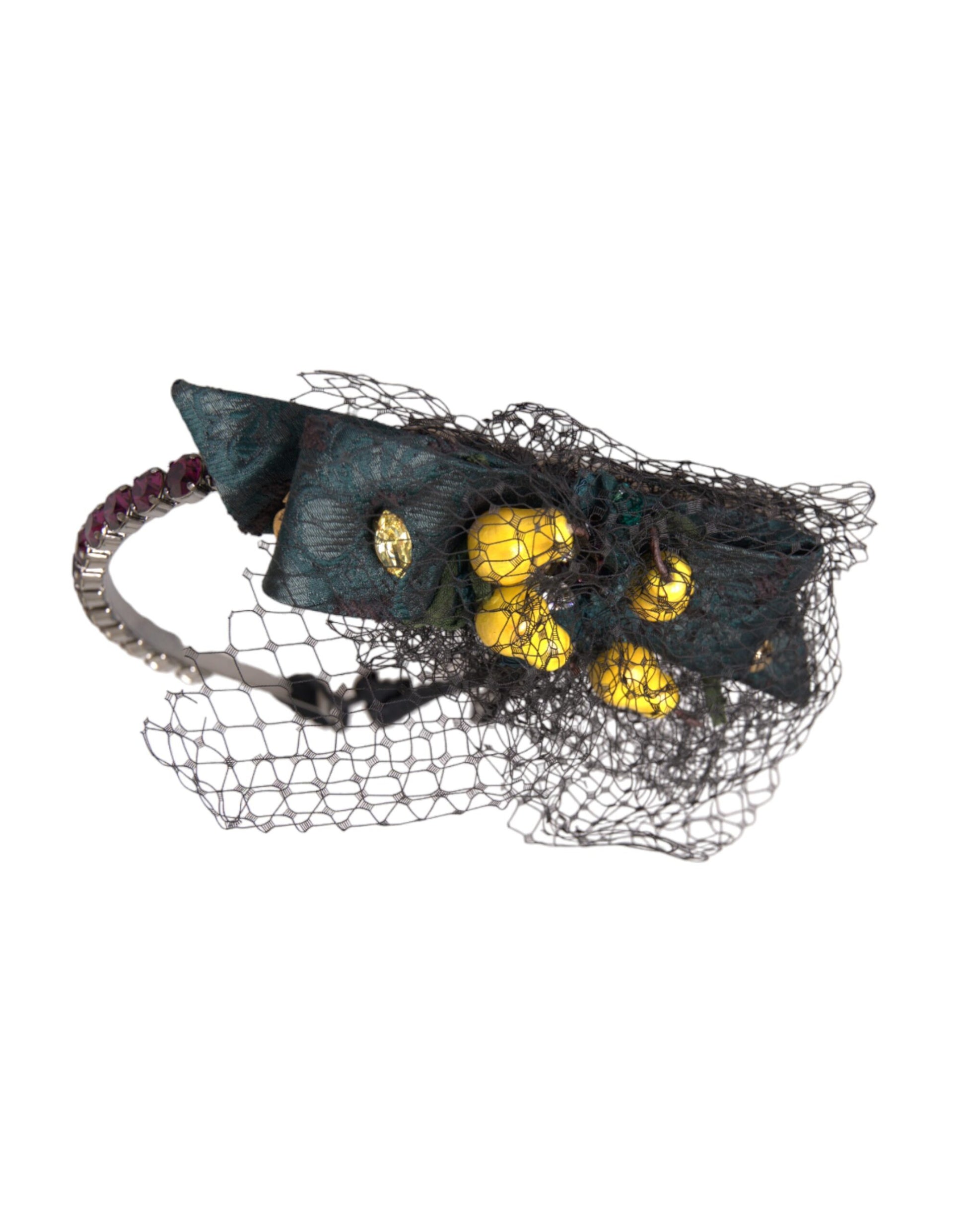 Dolce & Gabbana Black Lemons Sicily Purple Crystal Net Headband Diadem - ClickThatClicks 