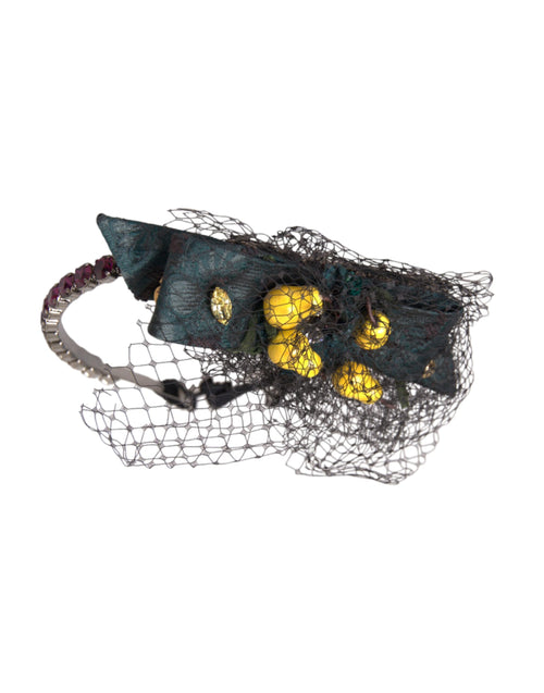 Dolce & Gabbana Black Lemons Sicily Purple Crystal Net Headband Diadem - ClickThatClicks 