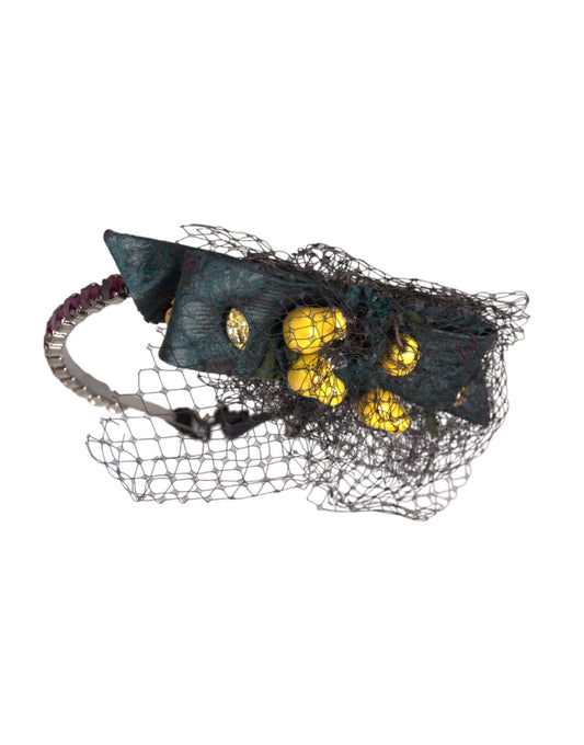 Dolce & Gabbana Black Lemons Sicily Purple Crystal Net Headband Diadem - ClickThatClicks 