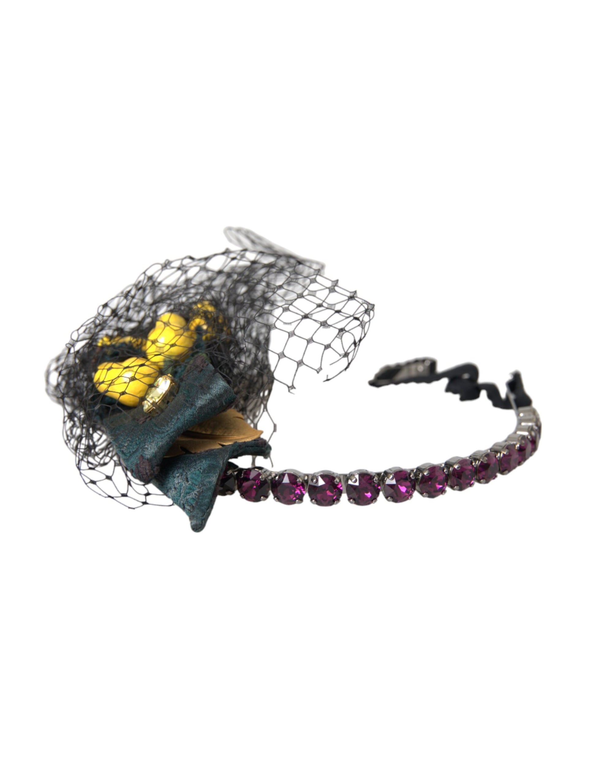 Dolce & Gabbana Black Lemons Sicily Purple Crystal Net Headband Diadem - ClickThatClicks 