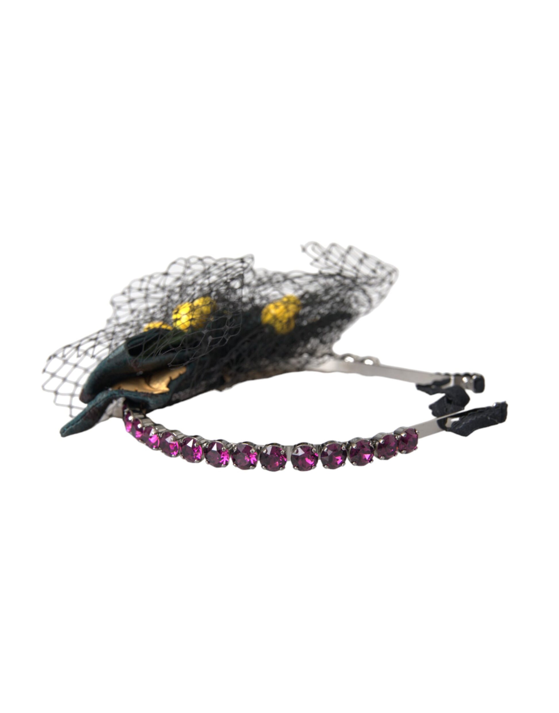 Dolce & Gabbana Black Lemons Sicily Purple Crystal Net Headband Diadem - ClickThatClicks 