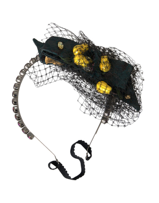Dolce & Gabbana Black Lemons Sicily Purple Crystal Net Headband Diadem - ClickThatClicks 