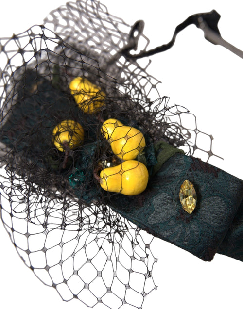 Dolce & Gabbana Black Lemons Sicily Purple Crystal Net Headband Diadem - ClickThatClicks 