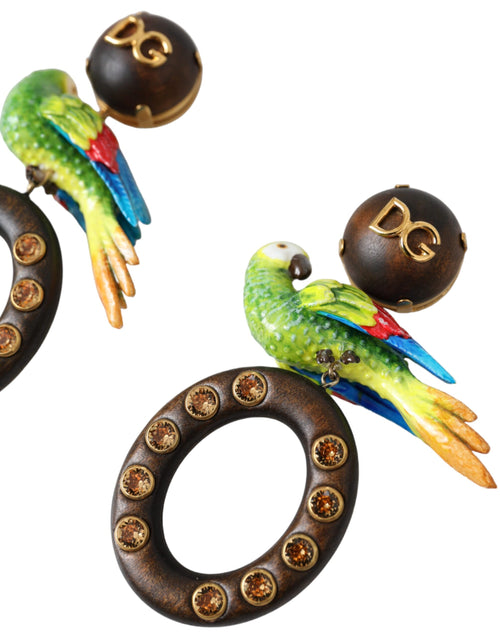 Dolce & Gabbana Multicolor Parrot Wood Brass Crystal Embellished Earrings - ClickThatClicks 