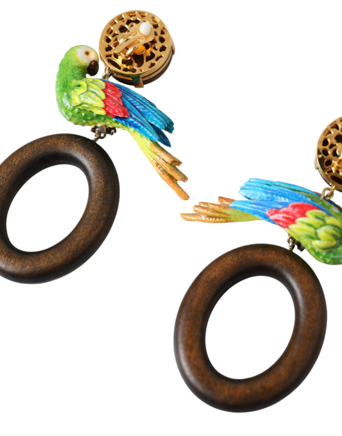 Dolce & Gabbana Multicolor Parrot Wood Brass Crystal Embellished Earrings - ClickThatClicks 