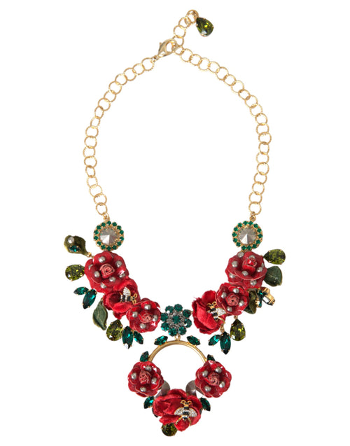 Dolce & Gabbana Gold Brass Link Chain RosePetal Crystal Pendant Necklace - ClickThatClicks 