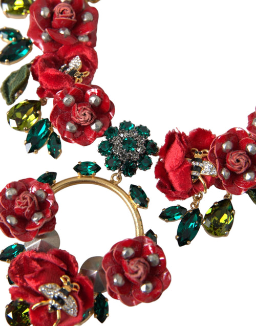 Dolce & Gabbana Gold Brass Link Chain RosePetal Crystal Pendant Necklace - ClickThatClicks 