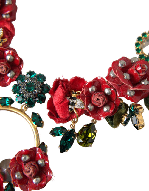 Dolce & Gabbana Gold Brass Link Chain RosePetal Crystal Pendant Necklace - ClickThatClicks 