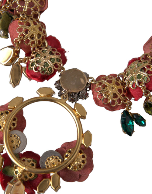 Dolce & Gabbana Gold Brass Link Chain RosePetal Crystal Pendant Necklace - ClickThatClicks 