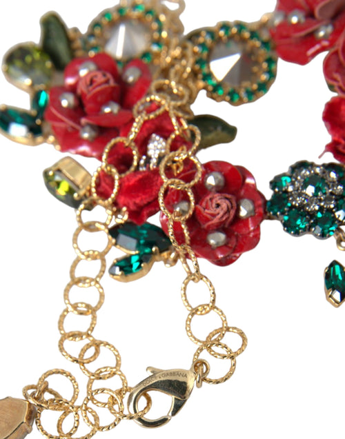 Dolce & Gabbana Gold Brass Link Chain RosePetal Crystal Pendant Necklace - ClickThatClicks 
