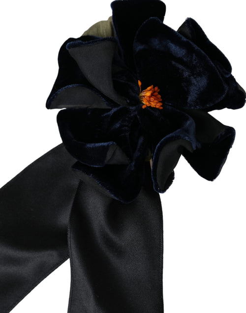 Dolce & Gabbana Black Silk Gold Brass Floral Hair Pin Brooch - ClickThatClicks 