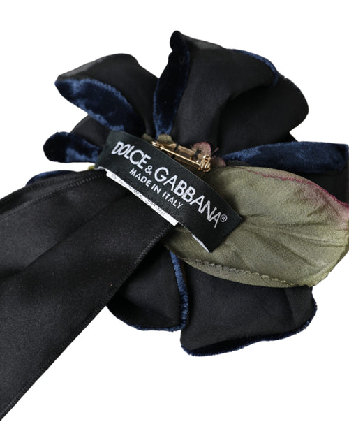 Dolce & Gabbana Black Silk Gold Brass Floral Hair Pin Brooch - ClickThatClicks 