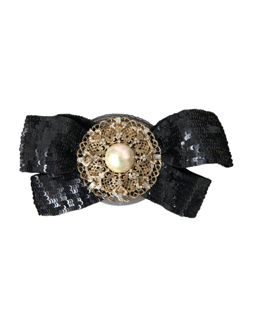 Dolce & Gabbana Black Sequin Pearl Handmade Brooch Hair Pin - ClickThatClicks 