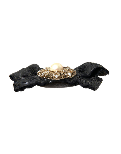 Dolce & Gabbana Black Sequin Pearl Handmade Brooch Hair Pin - ClickThatClicks 
