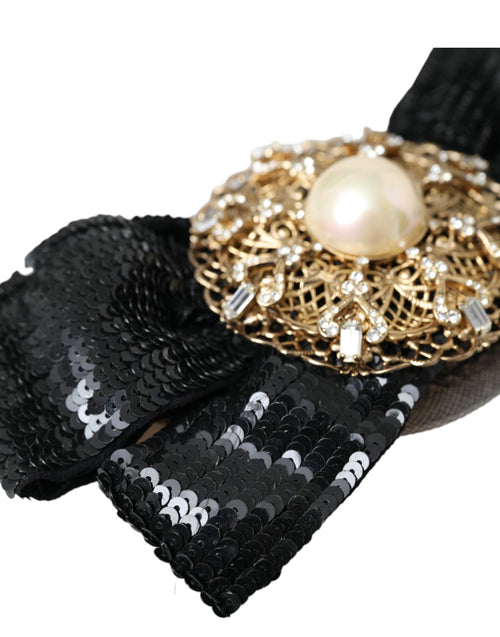 Dolce & Gabbana Black Sequin Pearl Handmade Brooch Hair Pin - ClickThatClicks 