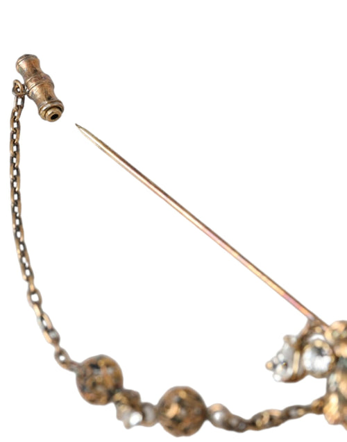 Dolce & Gabbana Gold Brass Crystal Chain 925 Sterling Silver Pin Brooch - ClickThatClicks 