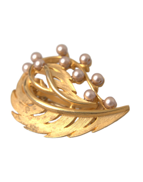 Dolce & Gabbana Gold Brass Leaf Embellished Jewelry Brooch Hair Pin - ClickThatClicks 