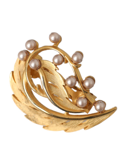 Dolce & Gabbana Gold Brass Leaf Embellished Jewelry Brooch Hair Pin - ClickThatClicks 