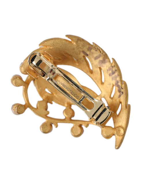 Dolce & Gabbana Gold Brass Leaf Embellished Jewelry Brooch Hair Pin - ClickThatClicks 