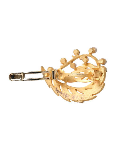 Dolce & Gabbana Gold Brass Leaf Embellished Jewelry Brooch Hair Pin - ClickThatClicks 