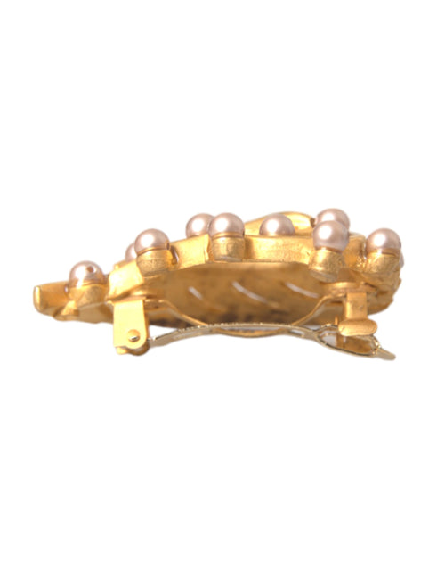 Dolce & Gabbana Gold Brass Leaf Embellished Jewelry Brooch Hair Pin - ClickThatClicks 