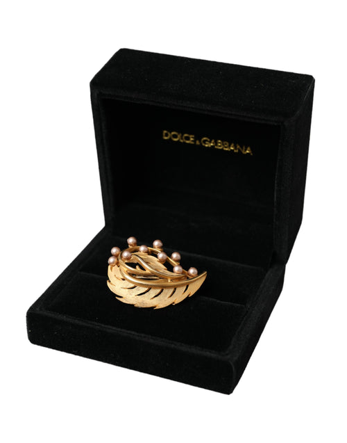 Dolce & Gabbana Gold Brass Leaf Embellished Jewelry Brooch Hair Pin - ClickThatClicks 