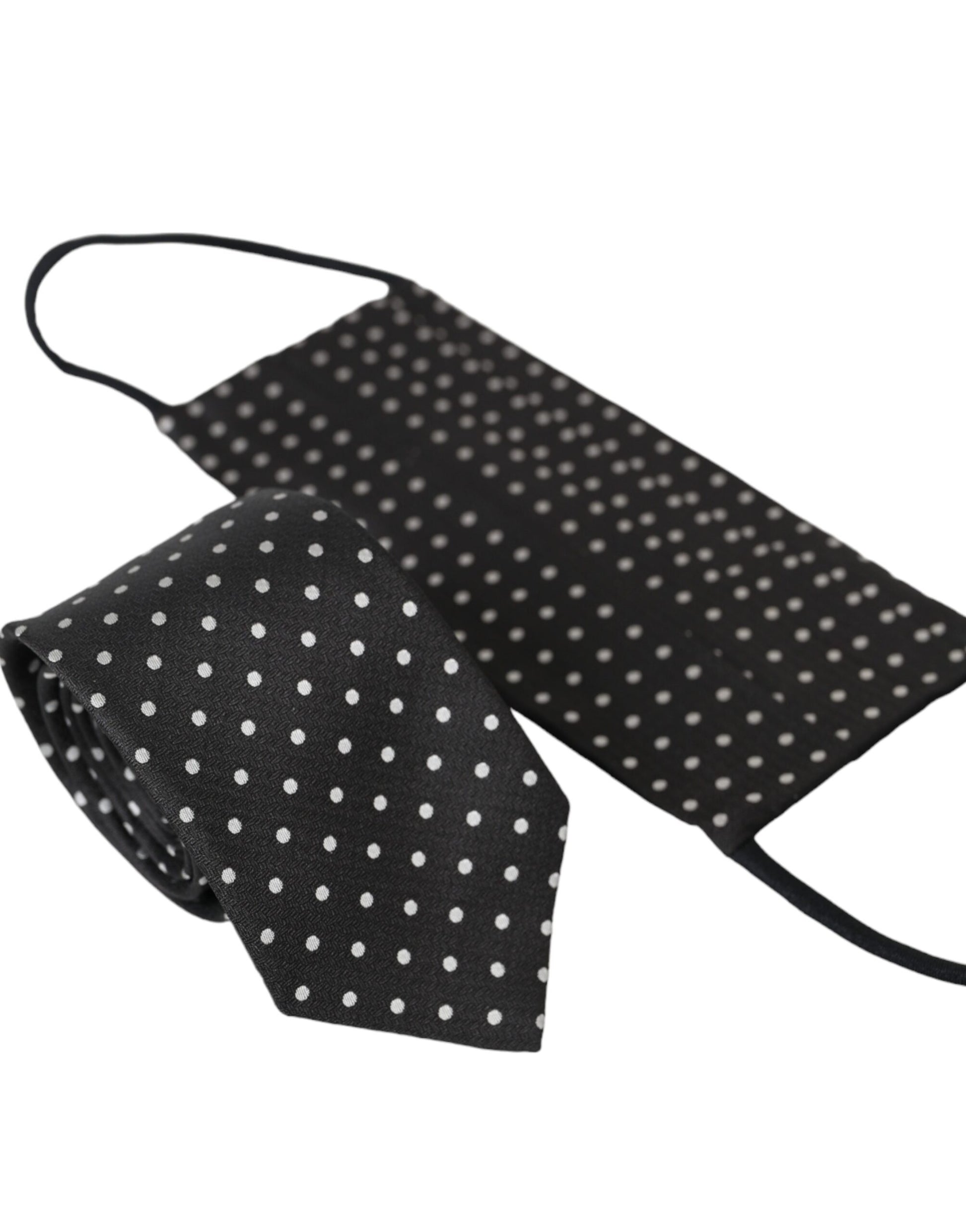 Dolce & Gabbana Black White Polka Dots 100% Silk Necktie Face Mask - ClickThatClicks 