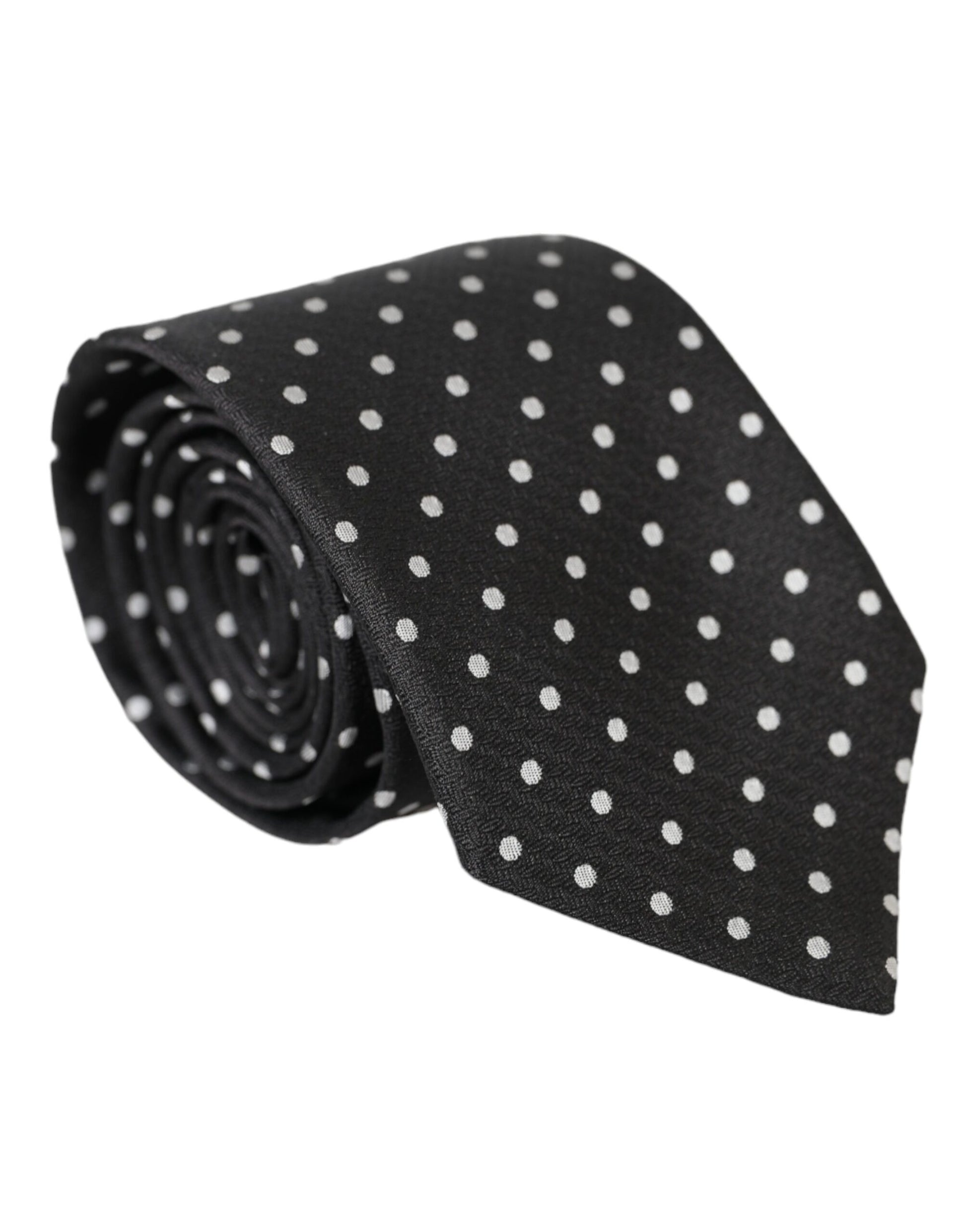 Dolce & Gabbana Black White Polka Dots 100% Silk Necktie Face Mask - ClickThatClicks 