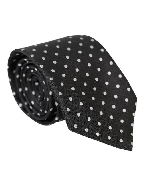 Dolce & Gabbana Black White Polka Dots 100% Silk Necktie Face Mask - ClickThatClicks 