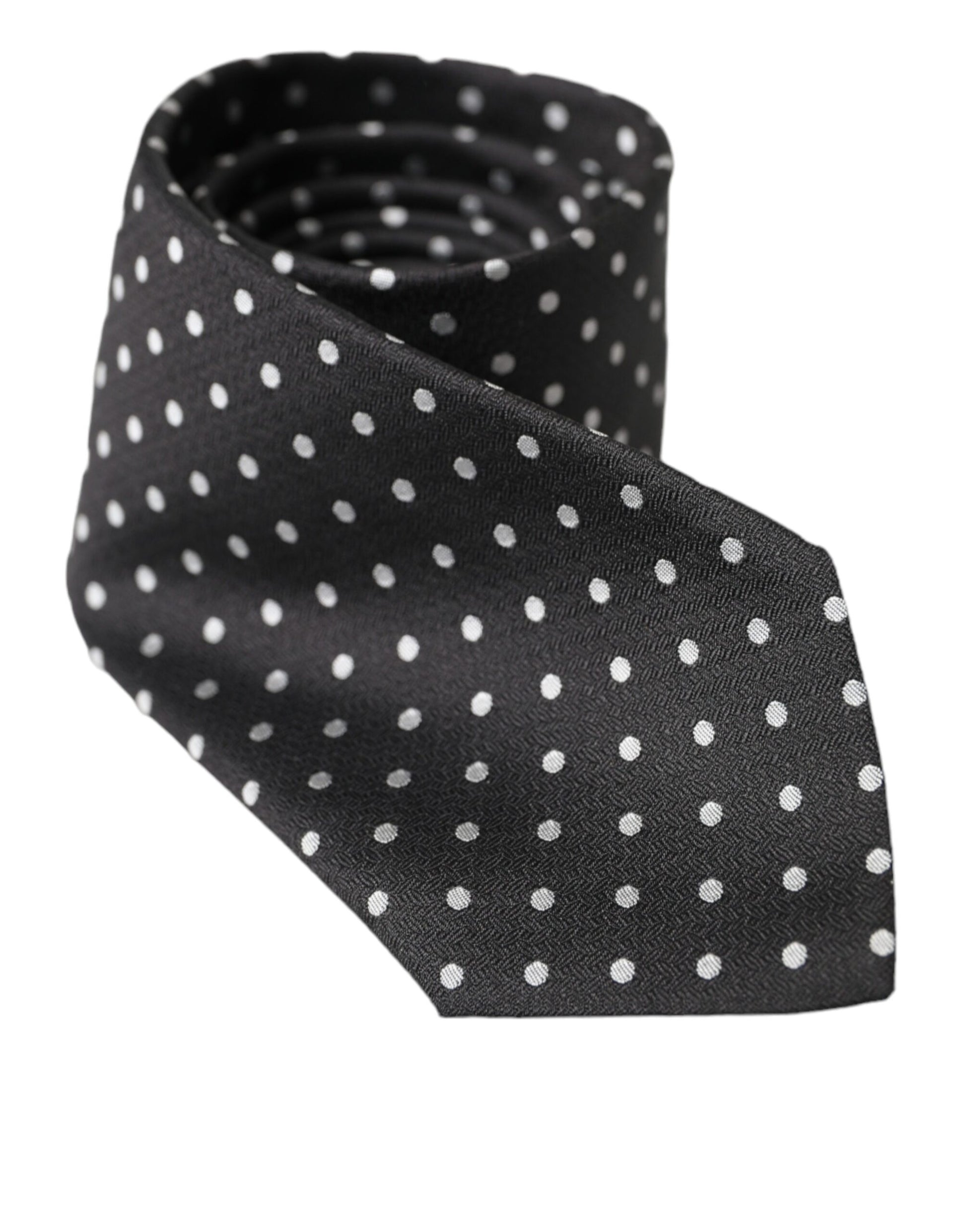 Dolce & Gabbana Black White Polka Dots 100% Silk Necktie Face Mask - ClickThatClicks 