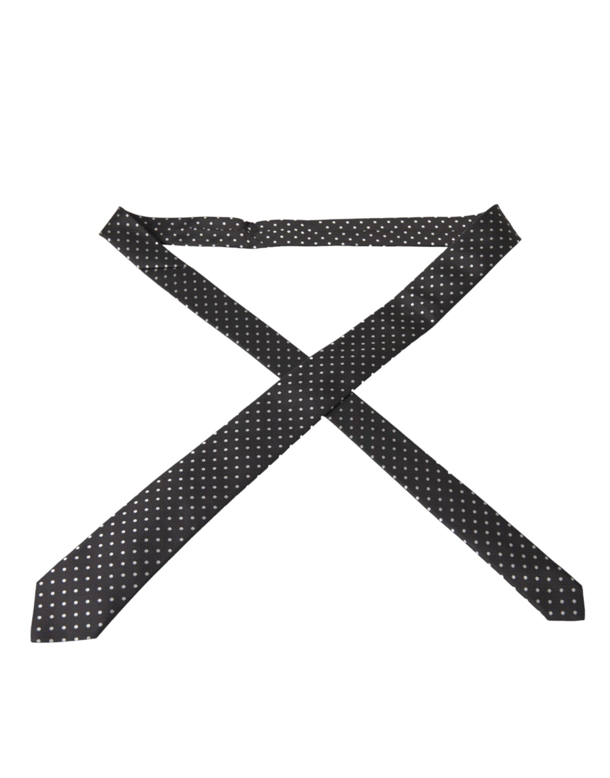 Dolce & Gabbana Black White Polka Dots 100% Silk Necktie Face Mask - ClickThatClicks 