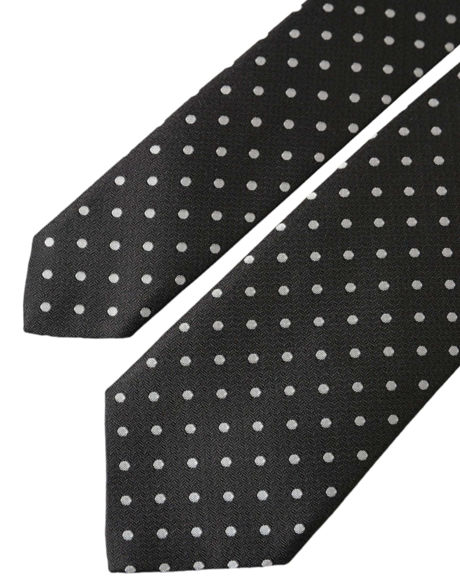 Dolce & Gabbana Black White Polka Dots 100% Silk Necktie Face Mask - ClickThatClicks 