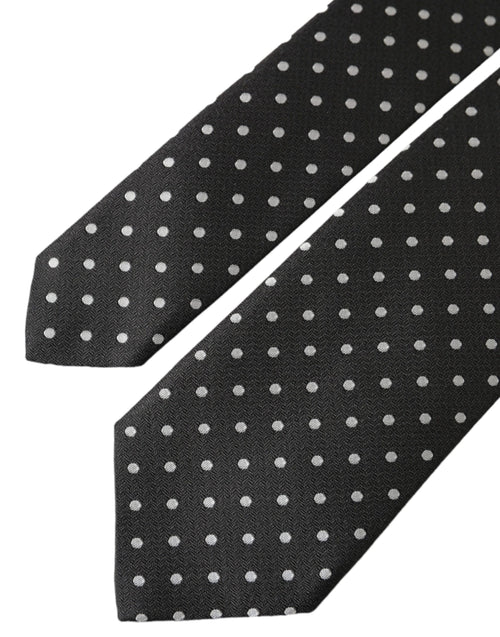 Dolce & Gabbana Black White Polka Dots 100% Silk Necktie Face Mask - ClickThatClicks 