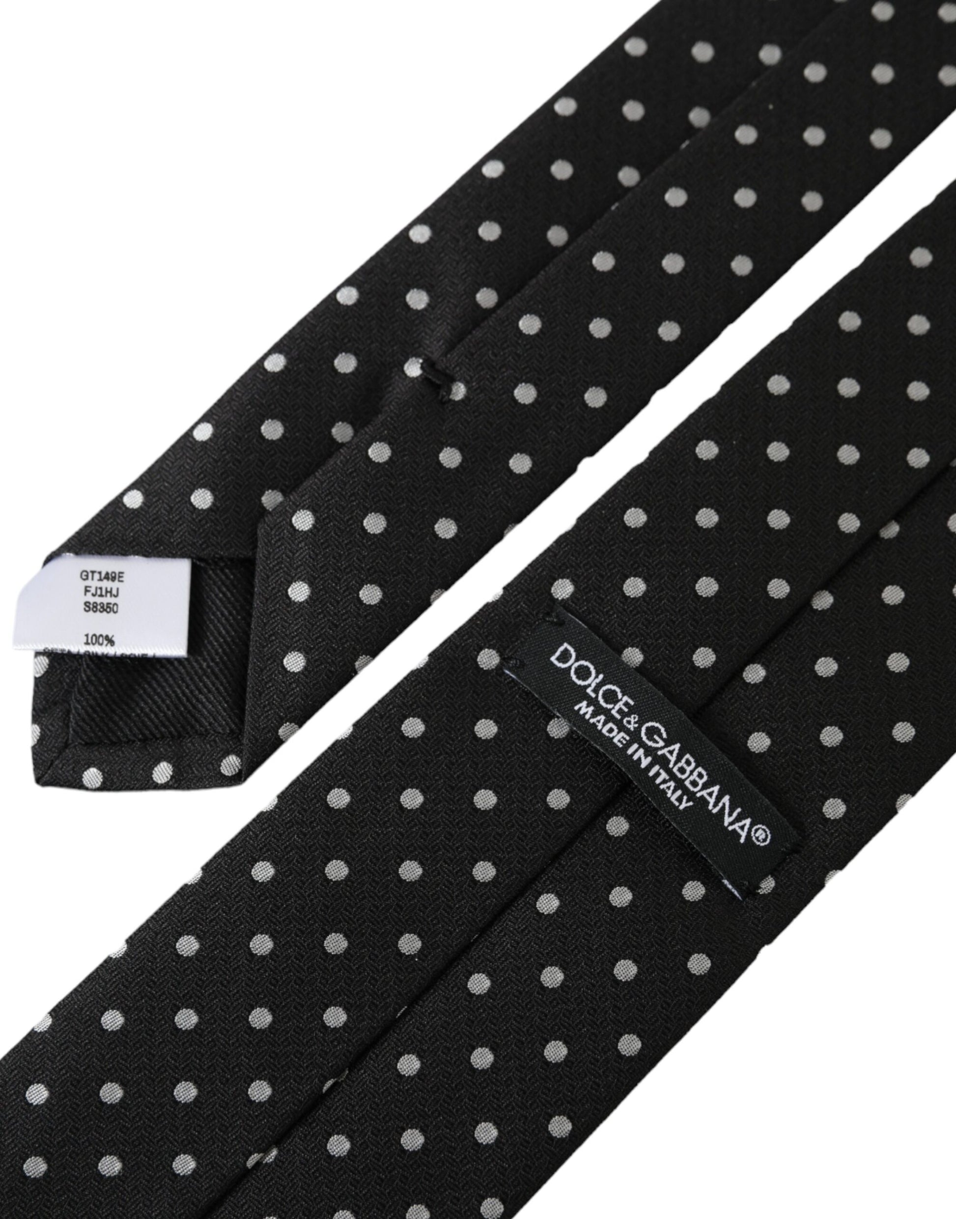 Dolce & Gabbana Black White Polka Dots 100% Silk Necktie Face Mask - ClickThatClicks 