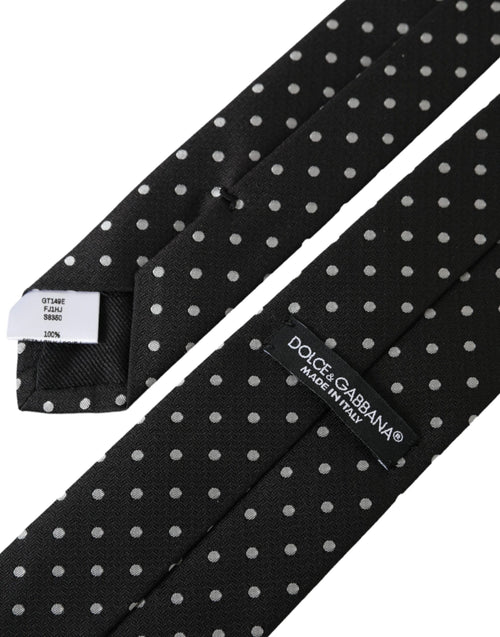 Dolce & Gabbana Black White Polka Dots 100% Silk Necktie Face Mask - ClickThatClicks 
