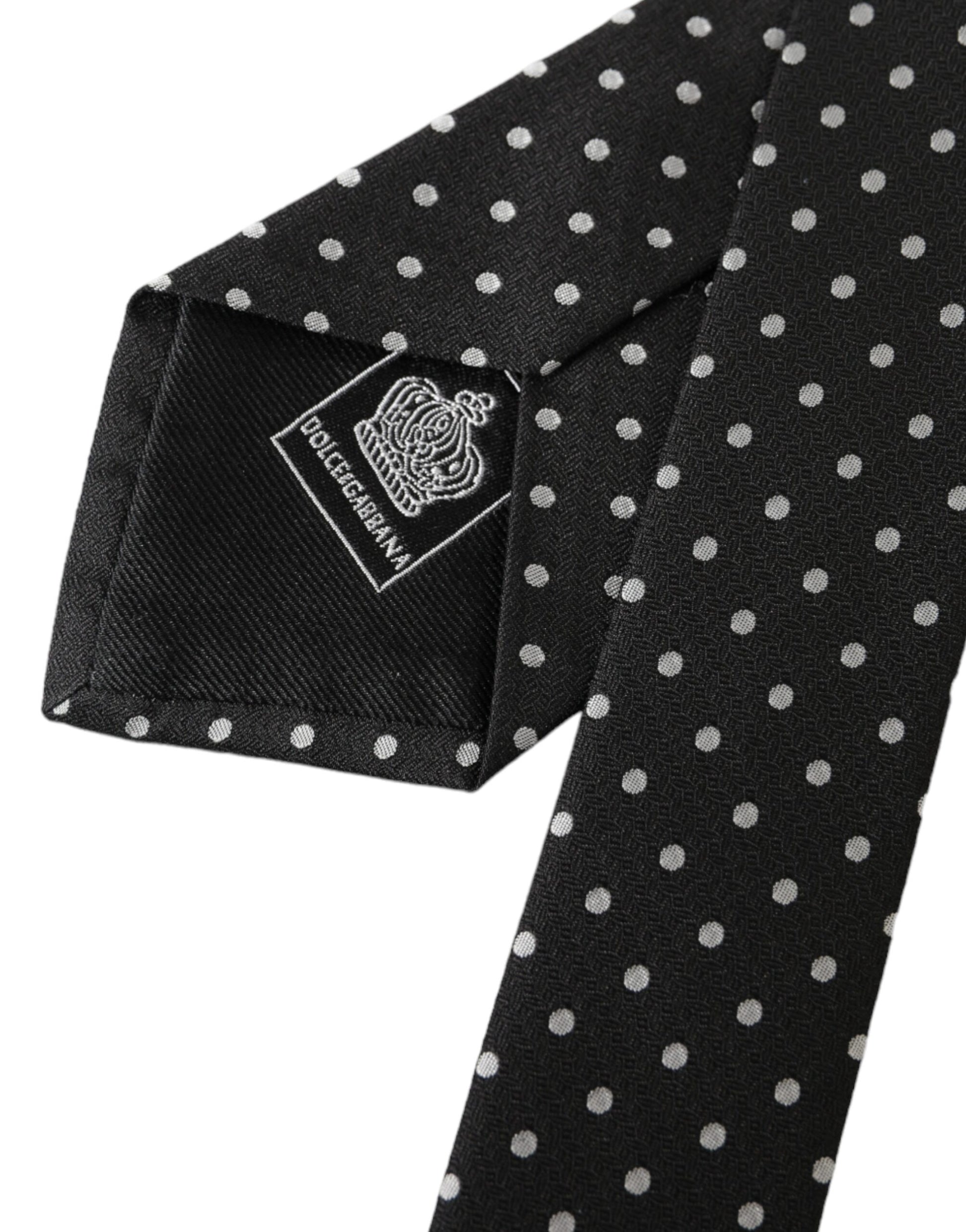 Dolce & Gabbana Black White Polka Dots 100% Silk Necktie Face Mask - ClickThatClicks 