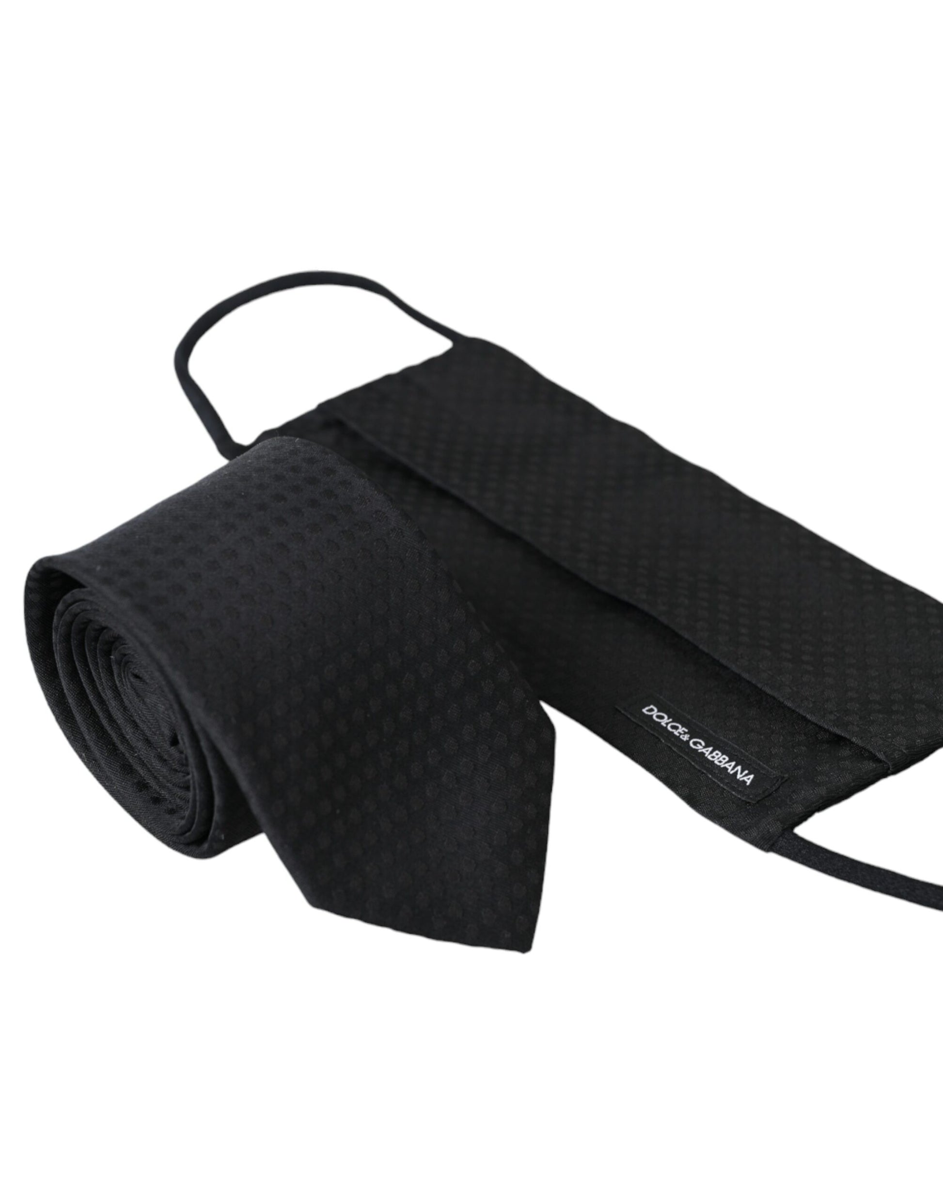 Dolce & Gabbana Black 100% Silk Adjustable Necktie Face Mask - ClickThatClicks 