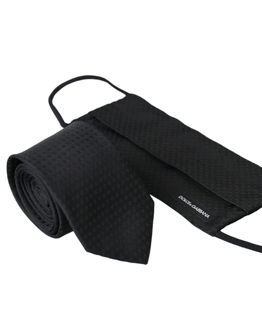 Dolce & Gabbana Black 100% Silk Adjustable Necktie Face Mask - ClickThatClicks 