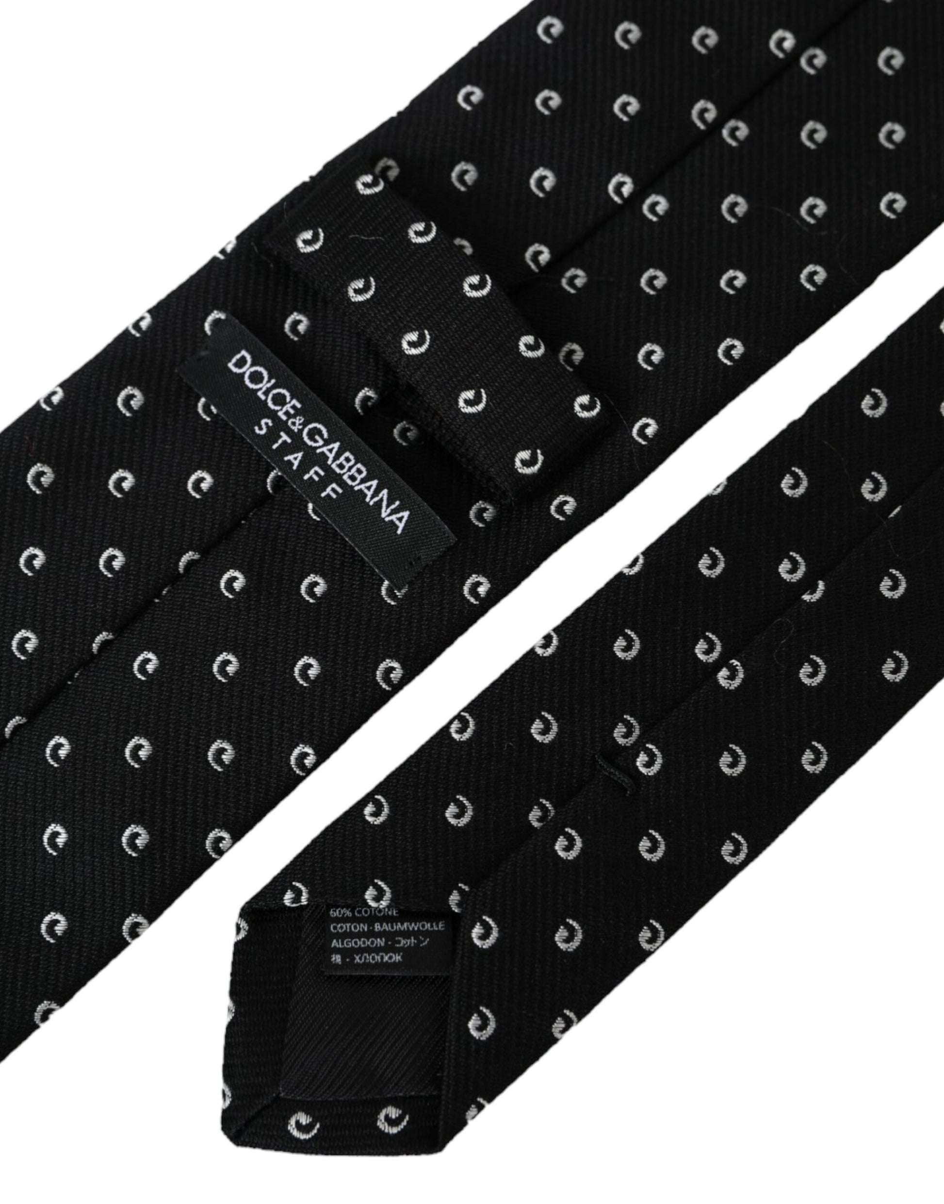 Dolce & Gabbana Black Logo Cotton Blend Adjustable Tie - ClickThatClicks 