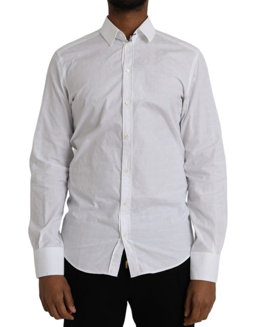 Dolce & Gabbana White Cotton Long Sleeve Dress GOLD Shirt - ClickThatClicks 