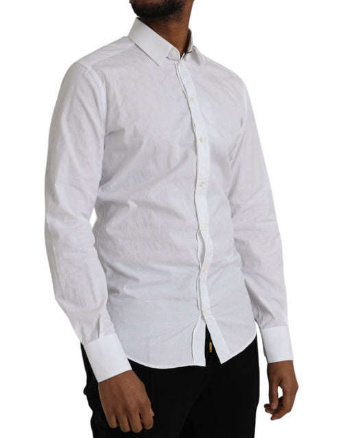Dolce & Gabbana White Cotton Long Sleeve Dress GOLD Shirt - ClickThatClicks 